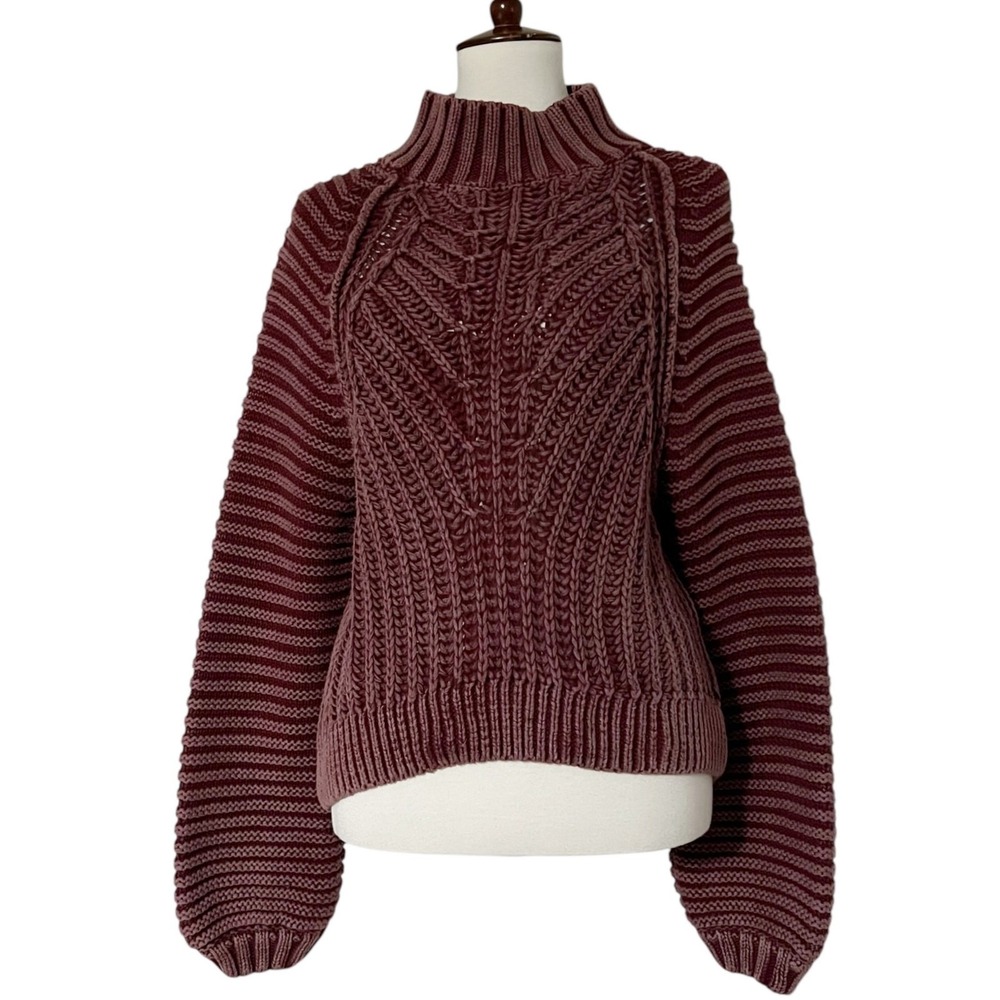 Free People Women's Burgundy Long Sleeve Mock Neck‎ Sweetheart Sweater Size XS